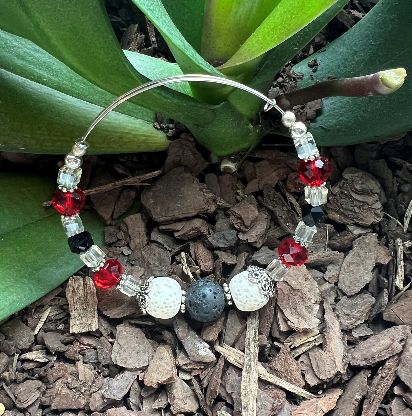 Sparkling Red, White and Black Lava Diffuser Bracelet